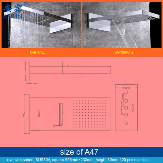 Bath Rain Square Wall Mounted Waterfall Shower Head
