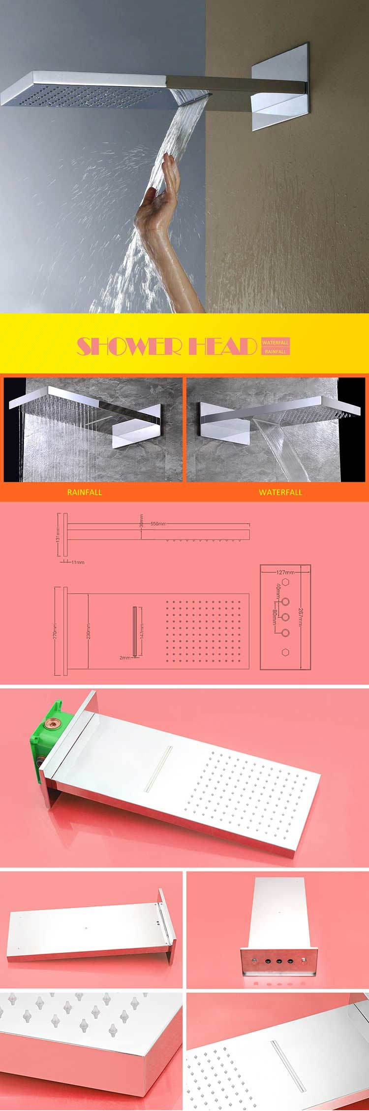 Bath Rain Square Wall Mounted Waterfall Shower Head