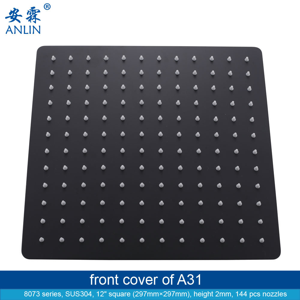 Black 12 Inch Luxury Stainless Steel Rainfall Shower Head