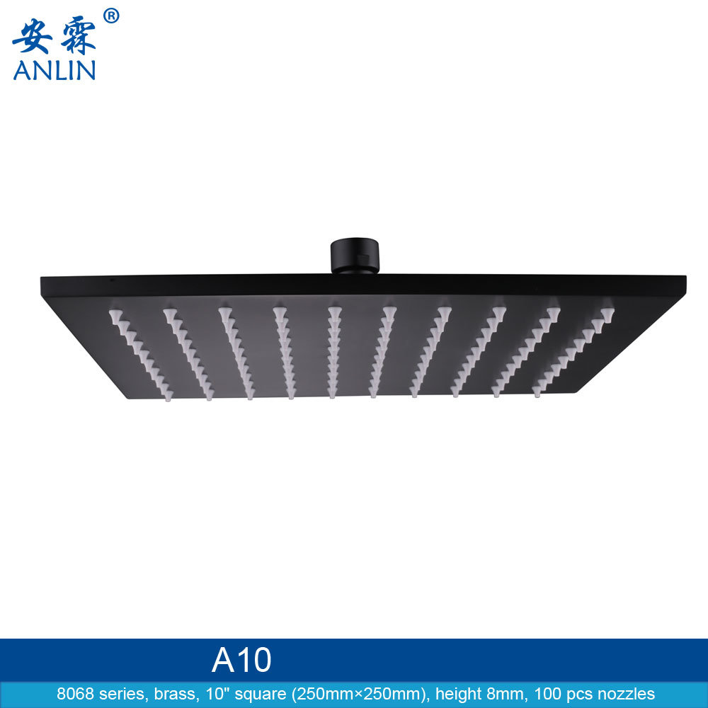 Waterfall 10 Inch Black Rain Shower Head